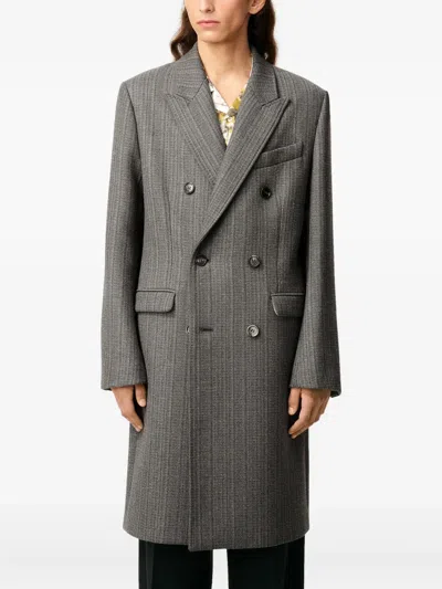 Ami Alexandre Mattiussi Grey Wool Herringbone Double Breasted Coat Grey In Gray