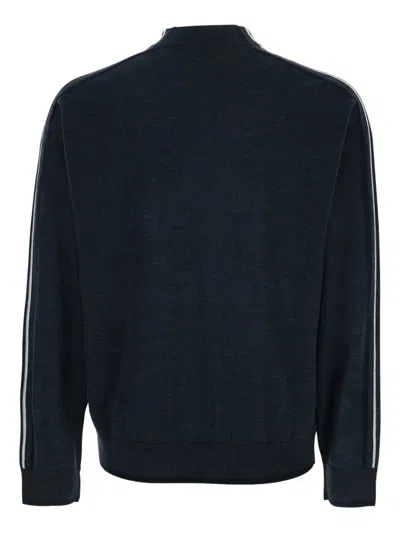 Emporio Armani Dark Grey Crewneck Sweater With Stripe Detail On The Sleeve In Wool Man In Black