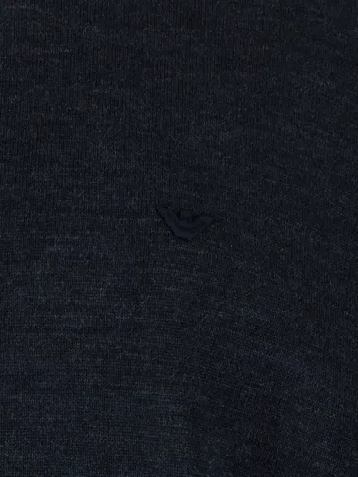 Emporio Armani Dark Grey Crewneck Sweater With Stripe Detail On The Sleeve In Wool Man In Black