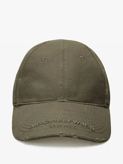 Alexander Wang Logo-embroidered Distressed Baseball Cap In Green