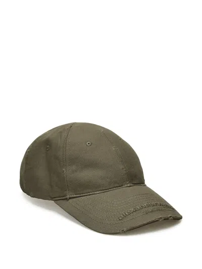 Alexander Wang Logo-embroidered Distressed Baseball Cap In Green