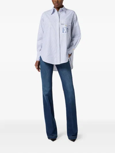 Elisabetta Franchi Striped Button-down Collar Shirt With Chest Pocket In White