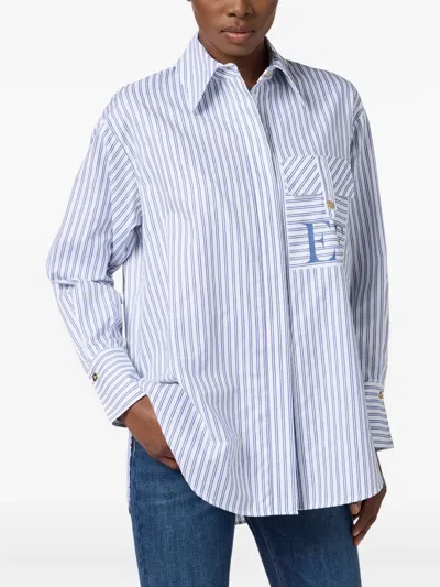 Elisabetta Franchi Striped Button-down Collar Shirt With Chest Pocket In White
