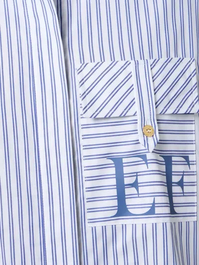 Elisabetta Franchi Striped Button-down Collar Shirt With Chest Pocket In White