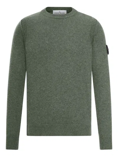 Stone Island Crew Neck Wool Sweater In Green