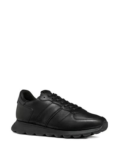 Geox Spherica Leather Panelled Sneakers In Black