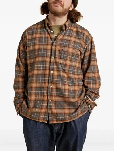 Universal Works Check Button-down Shirt In Brown