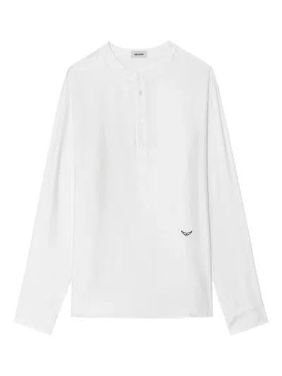 Zadig & Voltaire Sora Embroidered Henley Shirt In White