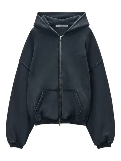 Alexander Wang Logo-print Zip-up Hooddie In Gray