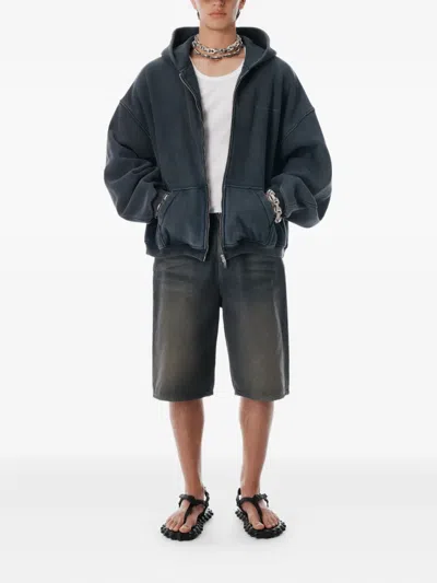 Alexander Wang Logo-print Zip-up Hooddie In Gray