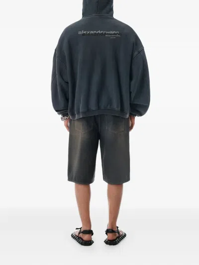 Alexander Wang Logo-print Zip-up Hooddie In Gray