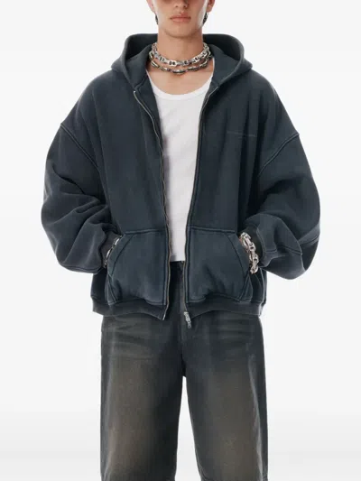 Alexander Wang Logo-print Zip-up Hooddie In Gray