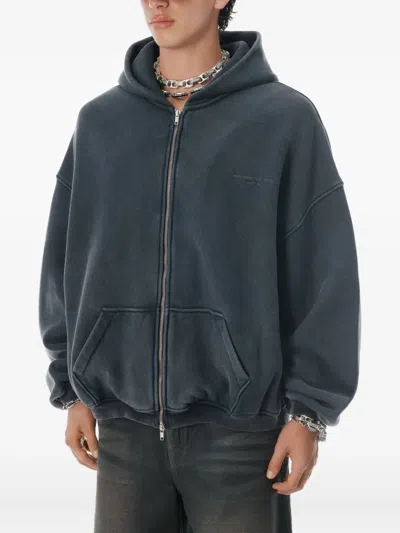 Alexander Wang Logo-print Zip-up Hooddie In Gray