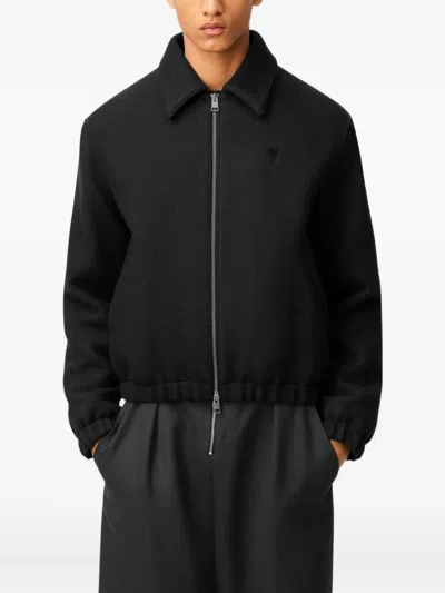 Ami Alexandre Mattiussi Black Technical Canvas Zipped Jacket Black In Black