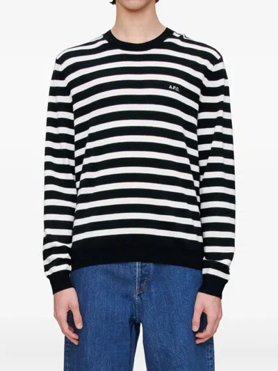 Apc A.p.c. Matthias Stripe Wool Sweater In Blue
