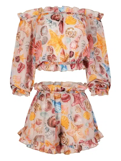 Paramidonna Shell-print Ruffled Beach Set