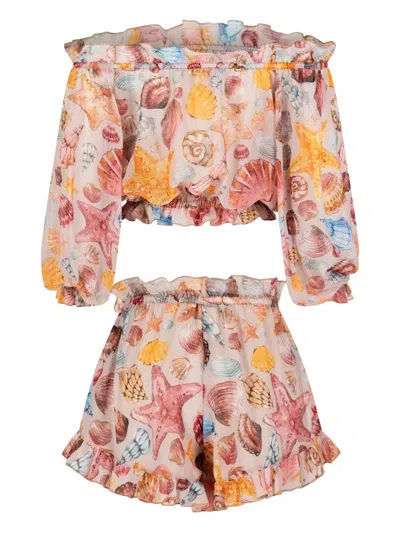 Paramidonna Shell-print Ruffled Beach Set