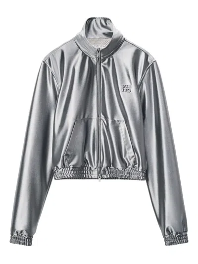 Alexander Wang Satin Track Jacket In Silver