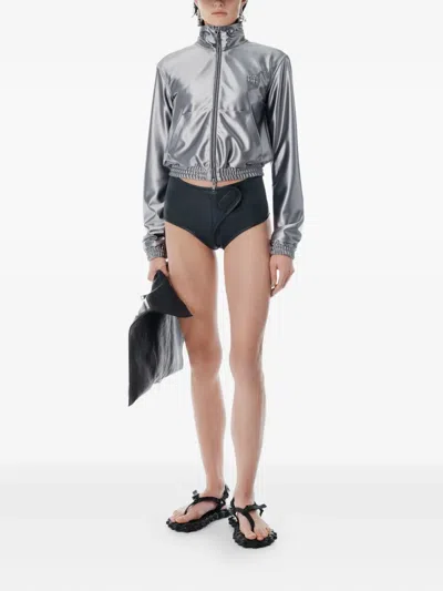 Alexander Wang Satin Track Jacket In Silver