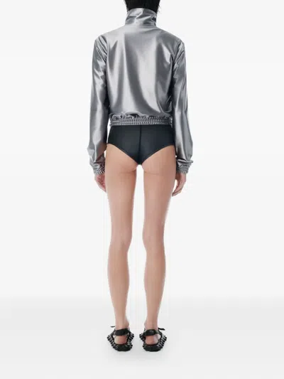 Alexander Wang Satin Track Jacket In Silver