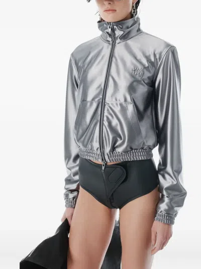 Alexander Wang Satin Track Jacket In Silver
