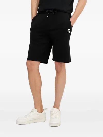 Karl Lagerfeld Logo-patch Drawstring Shorts In Black