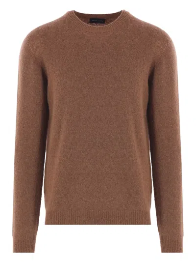 Roberto Collina Ribbed Crew Neck Sweater With Long Sleeves In Brown