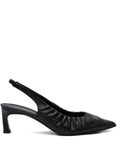 褶饰裹踝皮质高跟鞋