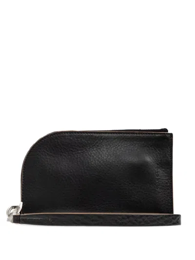 Rick Owens Curved Zip Leather Wallet In Black