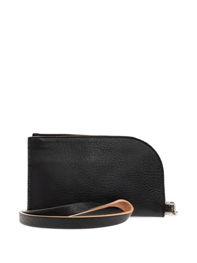 Rick Owens Curved Zip Leather Wallet In Black