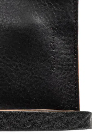 Rick Owens Curved Zip Leather Wallet In Black