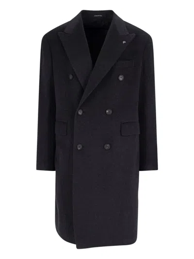 Tagliatore Black Double-breasted Coat With Four Pockets