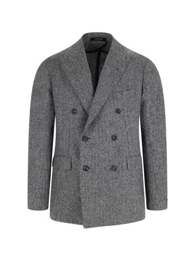 Tagliatore Tailored Double-breasted Herringbone Blazer In Gray