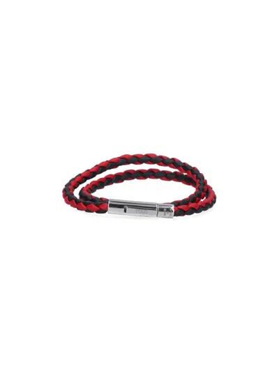 Tod's Black And Red Leather Double Wrap Bracelet In Multi