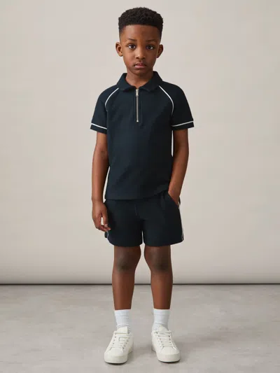 Reiss Navy 3-9 Yrs Cotton Textured Half-zip Polo Shirt