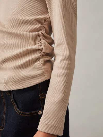 Reiss Tan 9-13 Yrs Cotton Blend Ruched T-shirt In Neutral
