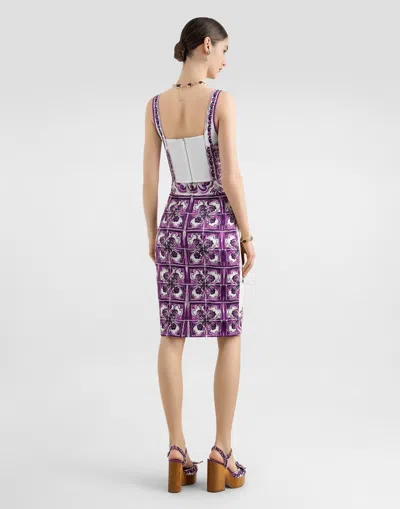 Dolce & Gabbana Violet Top With Sweetheart Neckline And All-over Graphic Print In Purple