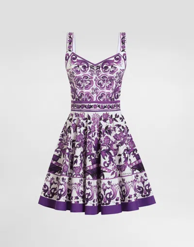 Dolce & Gabbana Violet Dress With Thin Straps And All-over Floral Motif In Cotton Blend Woman In Purple