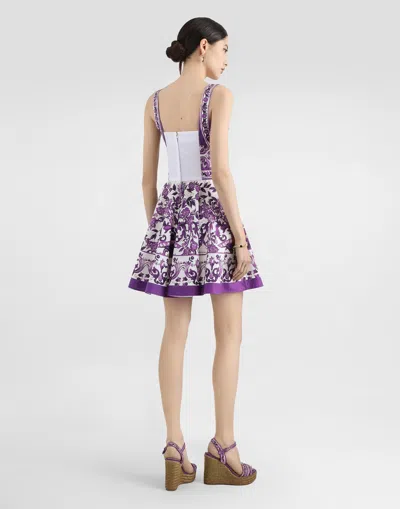 Dolce & Gabbana Violet Dress With Thin Straps And All-over Floral Motif In Cotton Blend Woman In Purple