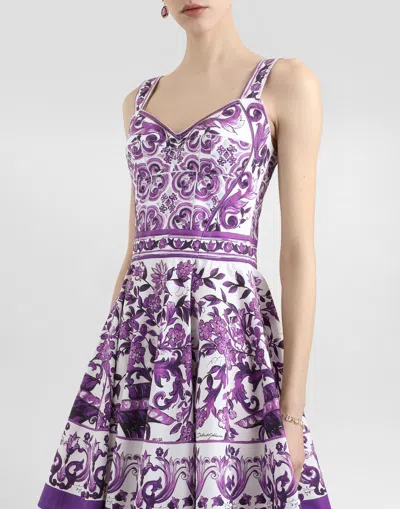 Dolce & Gabbana Violet Dress With Thin Straps And All-over Floral Motif In Cotton Blend Woman In Purple