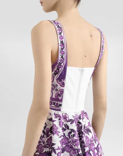 Dolce & Gabbana Violet Dress With Thin Straps And All-over Floral Motif In Cotton Blend Woman In Purple