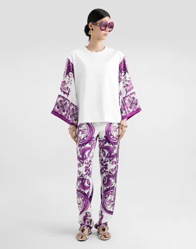 Dolce & Gabbana T-shirt With Silk Foulard Sleeves In Multi