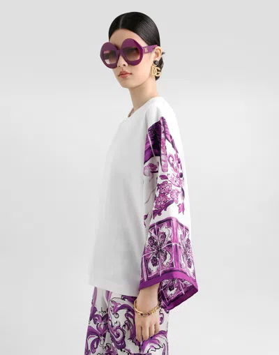 Dolce & Gabbana T-shirt With Silk Foulard Sleeves In Multi