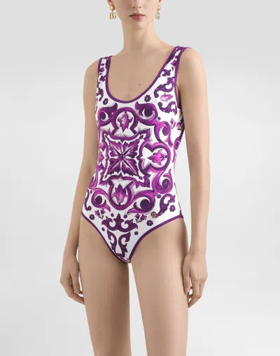 Dolce & Gabbana Women Maiolica Print One-piece Swimsuit In Purple