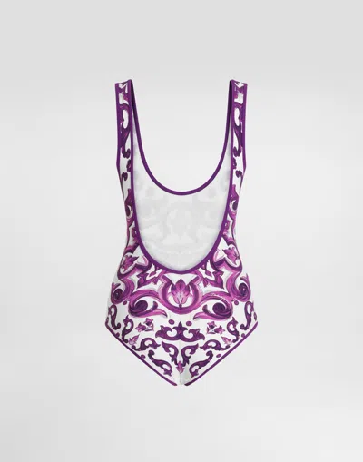 Dolce & Gabbana Women Maiolica Print One-piece Swimsuit In Purple