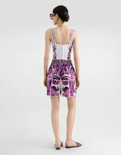 Dolce & Gabbana Violet Top With Sweetheart Neckline And All-over Graphic Print In Cotton Blend Woman In White