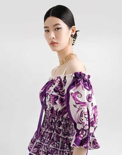 Dolce & Gabbana Smocked Waist Off-the-shoulder Top With Puff Sleeves
