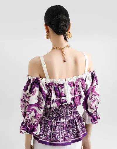 Dolce & Gabbana Smocked Waist Off-the-shoulder Top With Puff Sleeves
