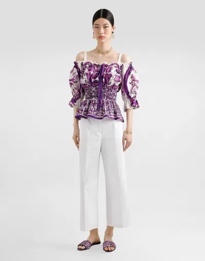 Dolce & Gabbana Smocked Waist Off-the-shoulder Top With Puff Sleeves