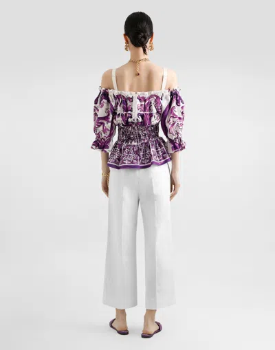 Dolce & Gabbana Smocked Waist Off-the-shoulder Top With Puff Sleeves